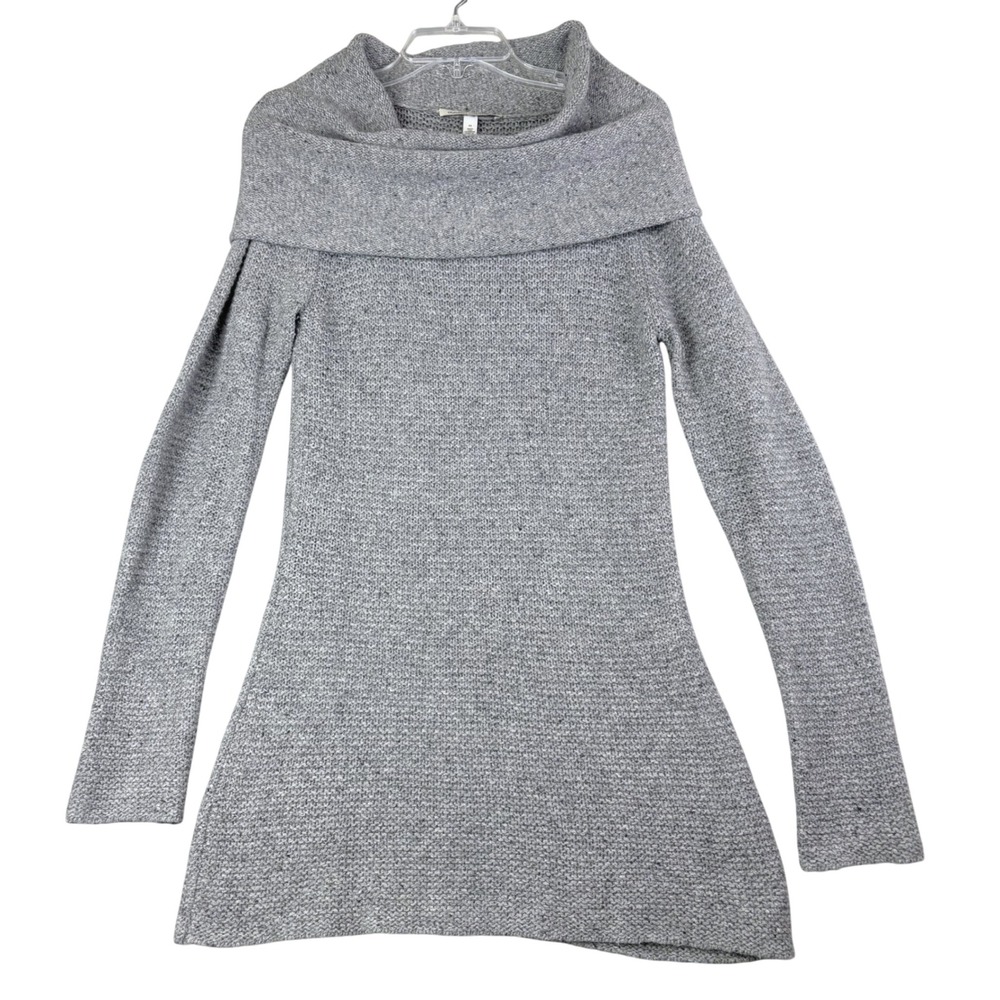 Autumn Cashmere M Grey Sweater Fold Cowl Neck Tunic 100% Pure Cashmere Textured